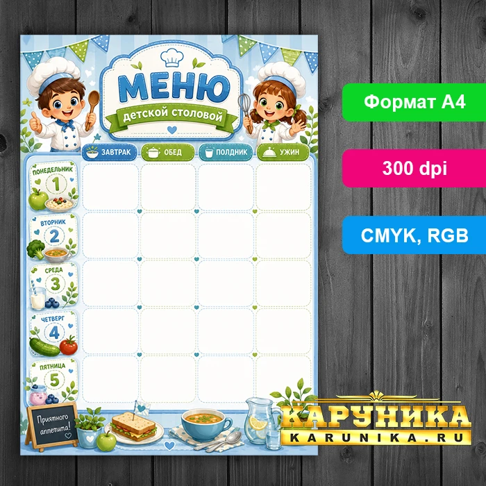 Меню для детской столовой