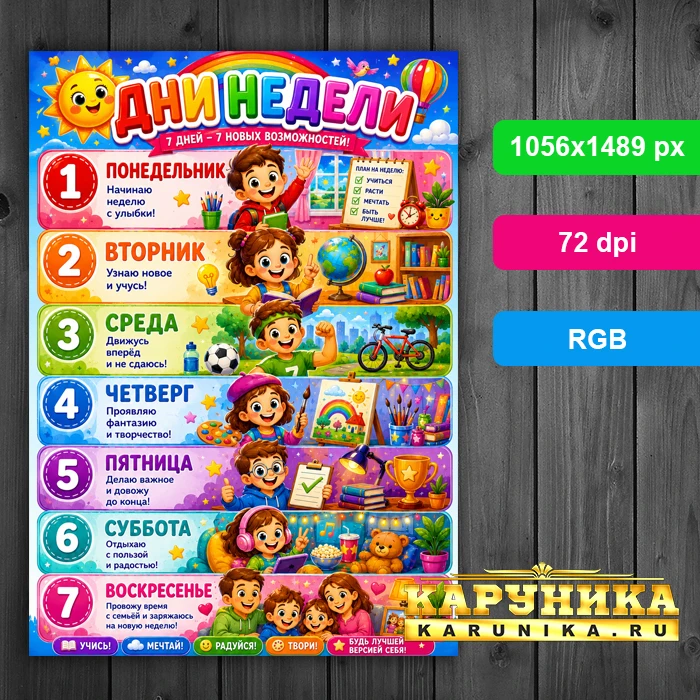 Обучающий плакат для детей: 7 дней - 7 новых возможностей!