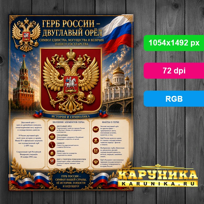 Плакат с гербом России - патриотическое оформление