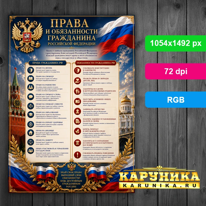 Права и обязанности гражданина РФ - патриотический плакат