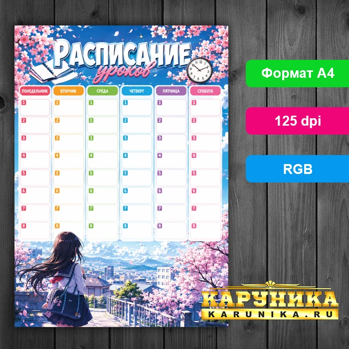 Органайзер школьника в аниме-стиле на 6 дней