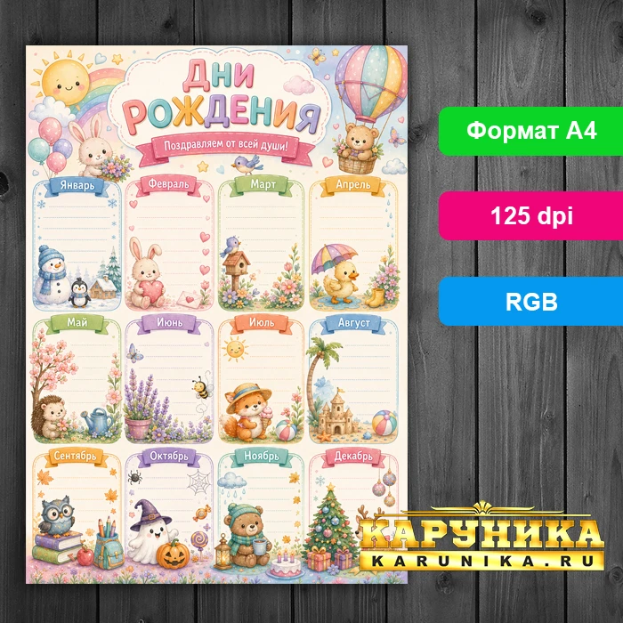 Яркий календарь дней рождения для класса или группы