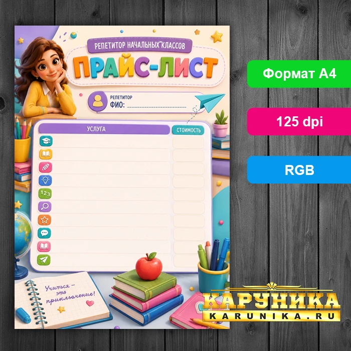 Яркий прайс-лист для репетитора - выделите свои услуги!
