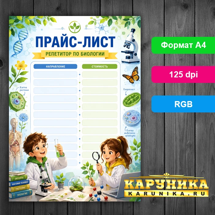 Прайс-лист репетитора по биологии - готовый шаблон