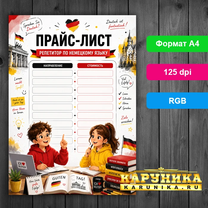 Готовый прайс-лист для репетитора по немецкому языку - скачай и используй