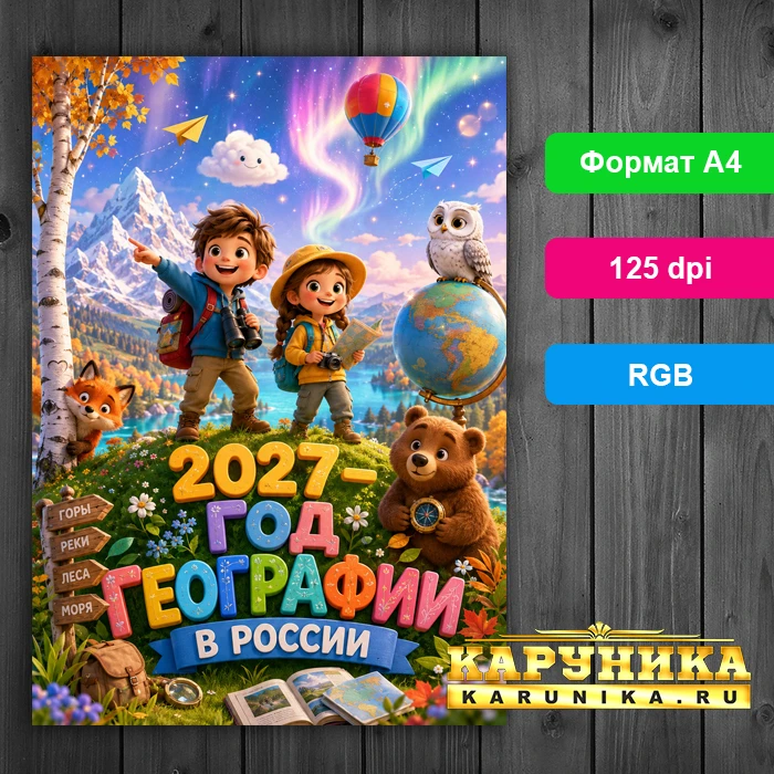 Яркий плакат 2027 - Год географии в России для школ