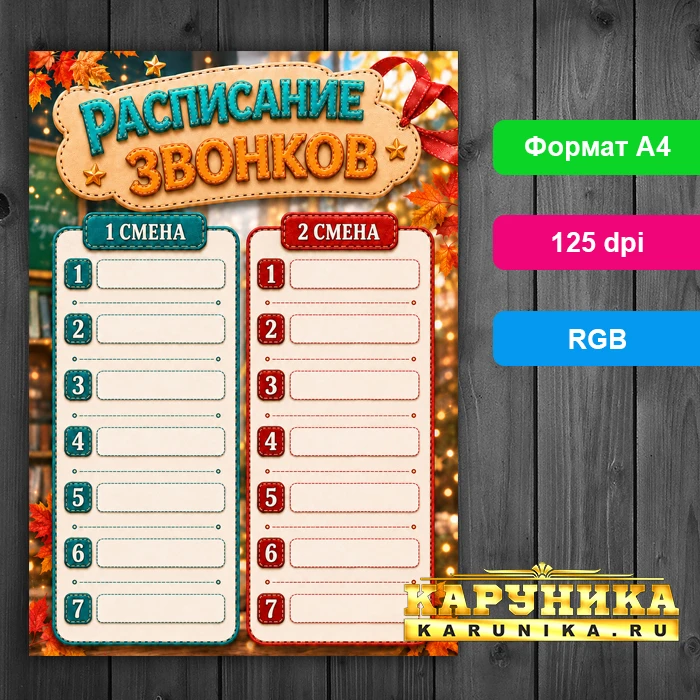 Яркое школьное расписание звонков с двумя сменами