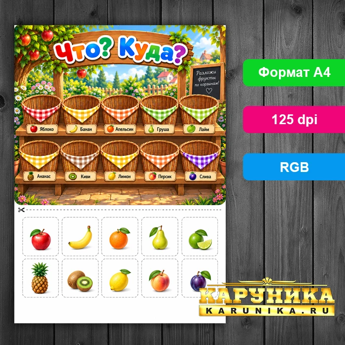 Разложи фрукты по корзинам - учимся играя