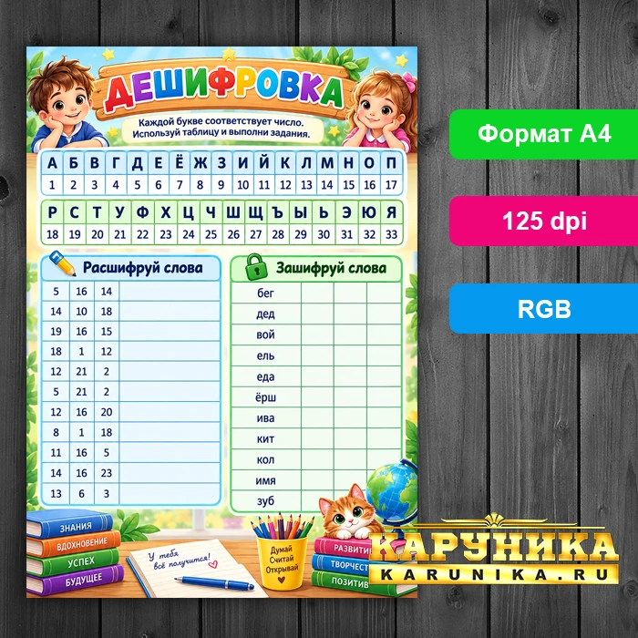 Кликните для увеличения изображения Детская игра дешифровка - алфавит и числа вместе