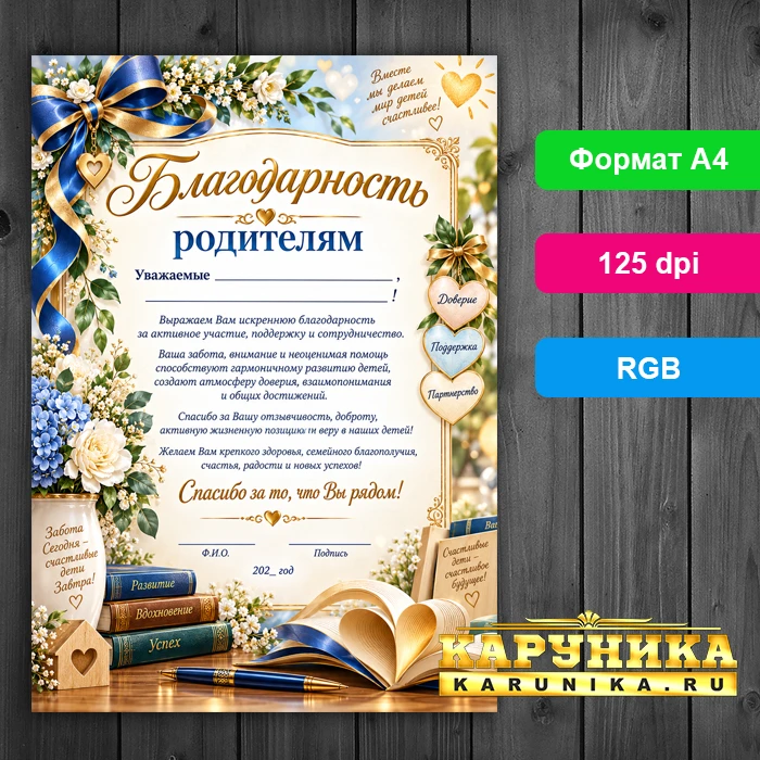 Элегантный шаблон благодарности родителям с золотым декором