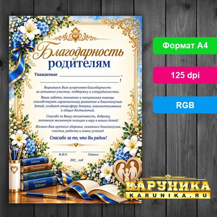 Шаблон благодарности родителям для учителей и воспитателей
