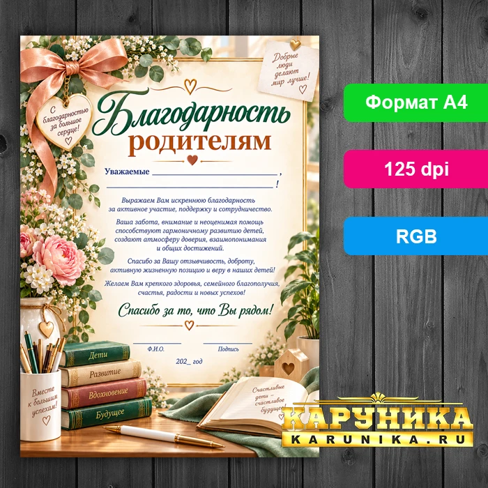 Элегантный шаблон благодарности родителям для образовательных учреждений