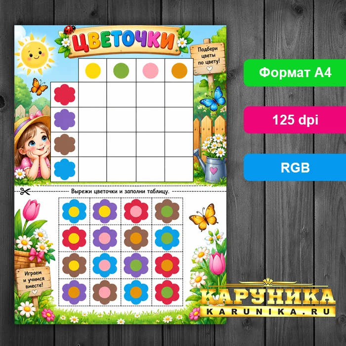 Веселая игра на изучение цветов для малышей с цветами