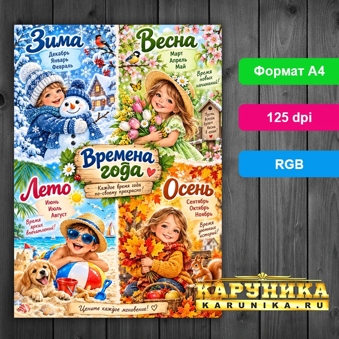 Четыре сезона в одной картинке - зима, весна, лето, осень