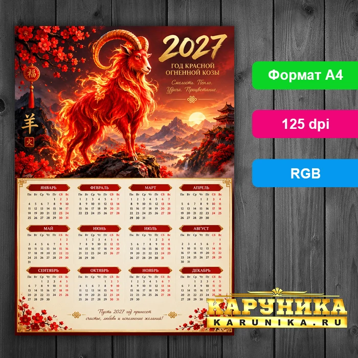 Яркий календарь на 2027 год с символом Огненной Козы