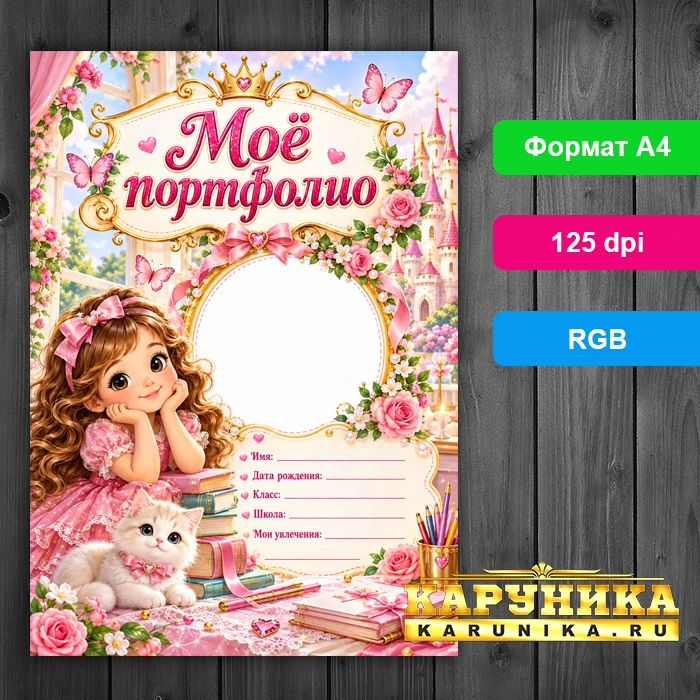 Очаровательное портфолио с замком и цветами для девочки