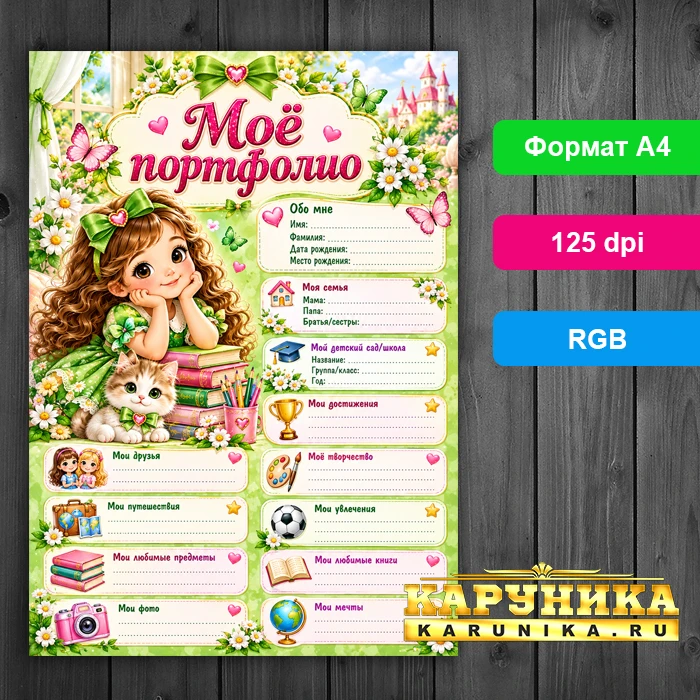 Детское портфолио с милыми иллюстрациями