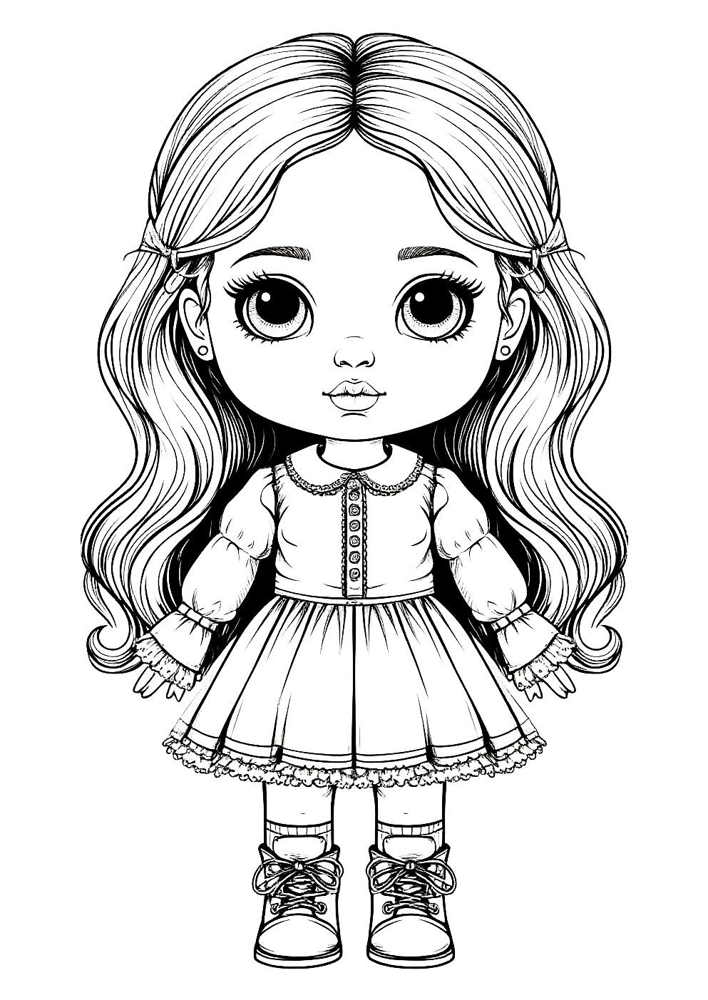 Раскраска Симпатичная кукла Раскраска Симпатичная кукла