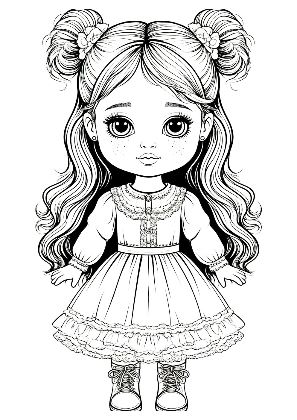 Раскраска Куколка с длинными волосами Раскраска Куколка с длинными волосами