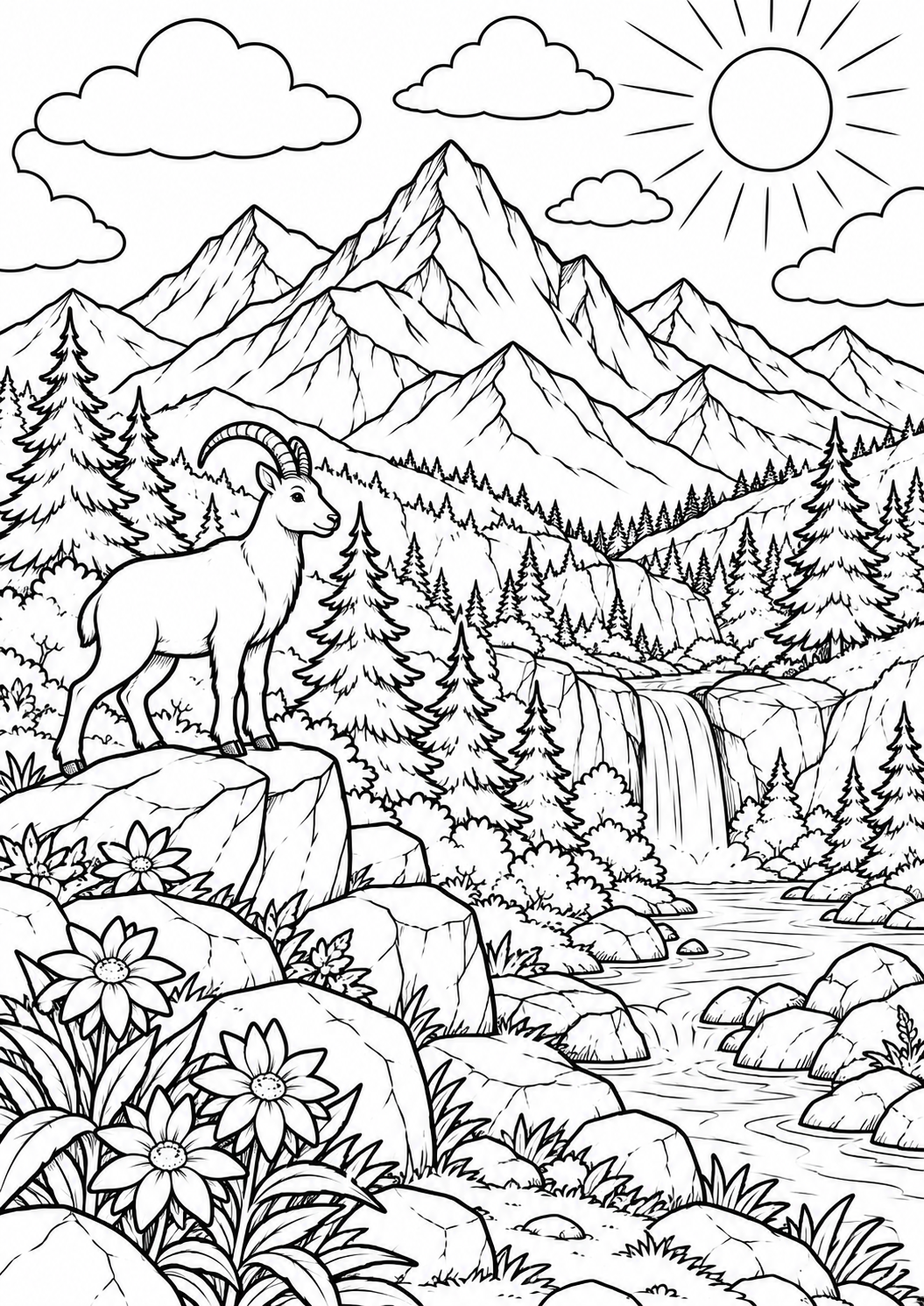 Раскраска Горный пейзаж
